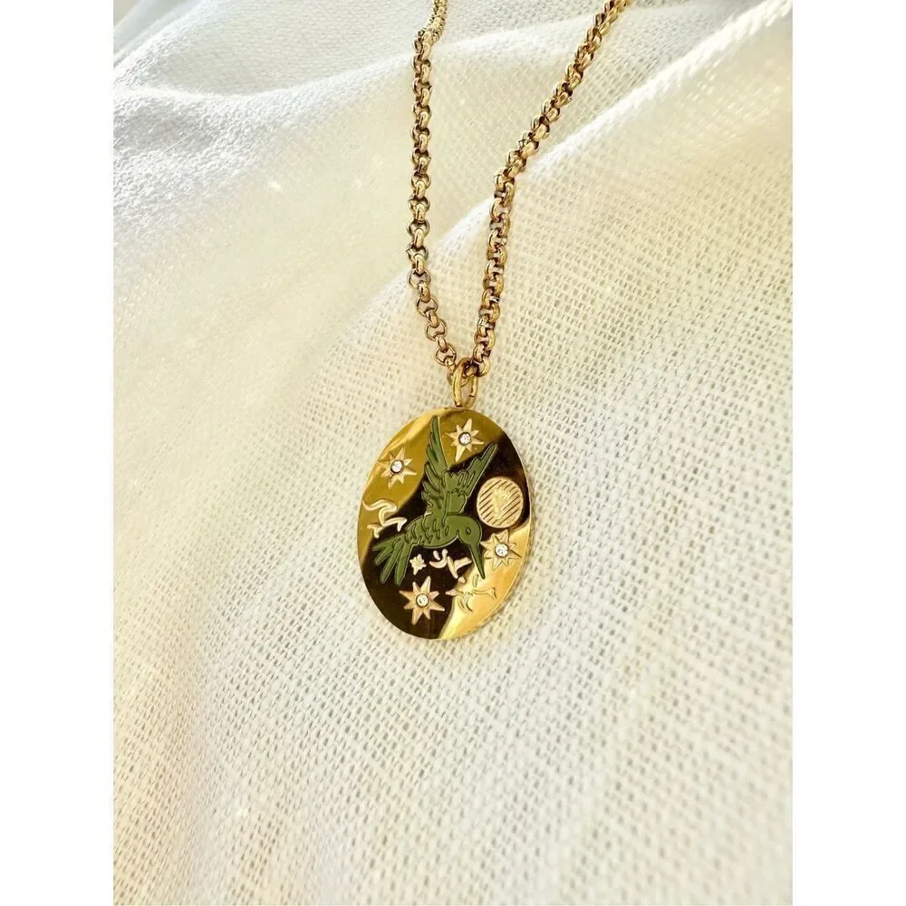 Hummingbird gold color coin pendant necklace